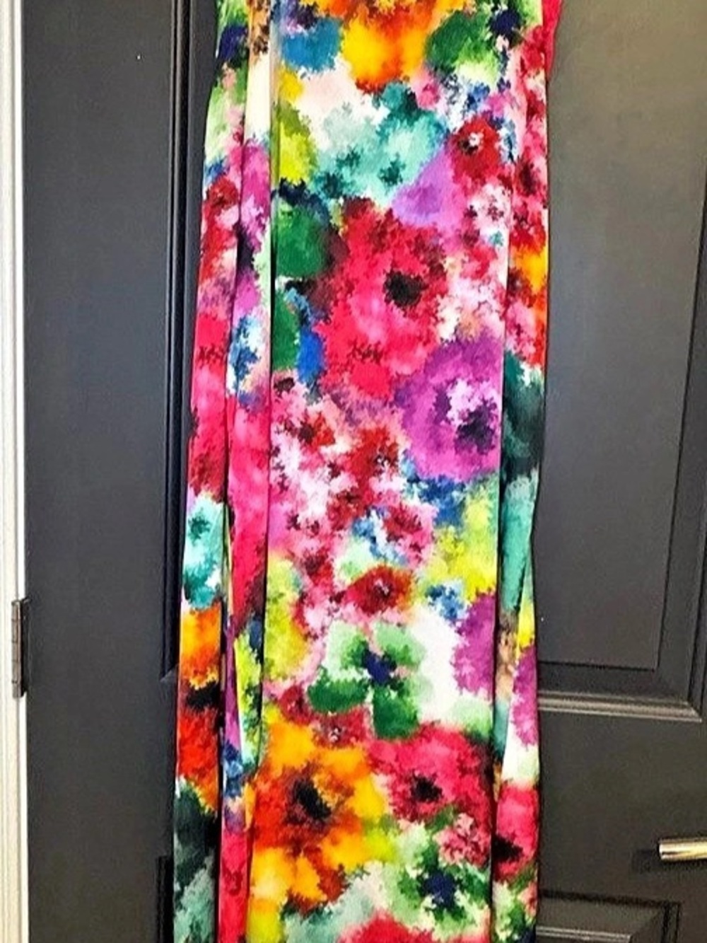 Nicole Miller Watercolor Abstract Floral Silky Maxi Dress w/ Pockets (Size M)